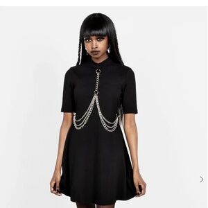Lita Harness BlackMini Dress Silver Chain Keyhole Back Fit/Flare Removable Chain